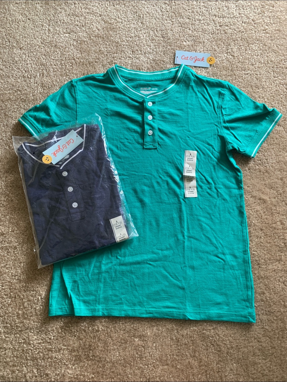 2 Pack! Short Sleeve Henley Tees Boys Large 10/12